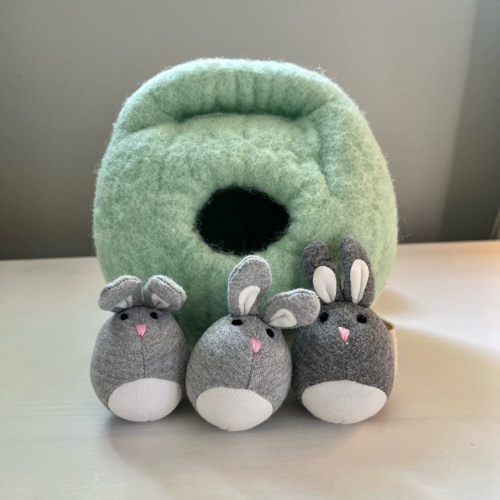 Lovevery Bunnies in a Felt Burrow Montessori Baby Toy